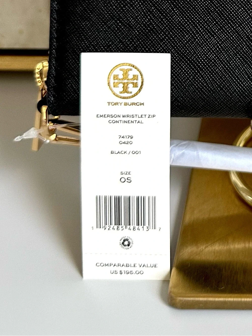 NWT Tory Burch Black Saffiano Zip-Around Wallet with Gold Logo